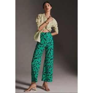 Maeve The Colette Cropped Wide Leg Pants Green Blue Print 26 Anthropologie